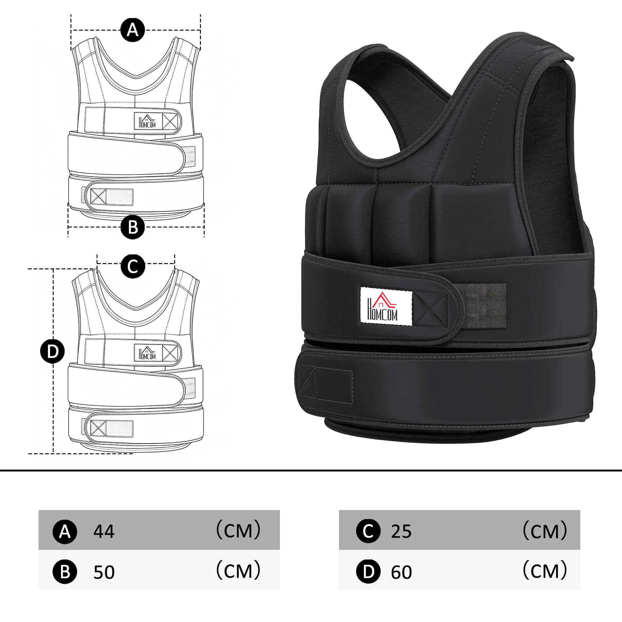 Gilet lesté unisexe de 20 kg avec 38 poids individuels, rembourrage, fermetures 5/9