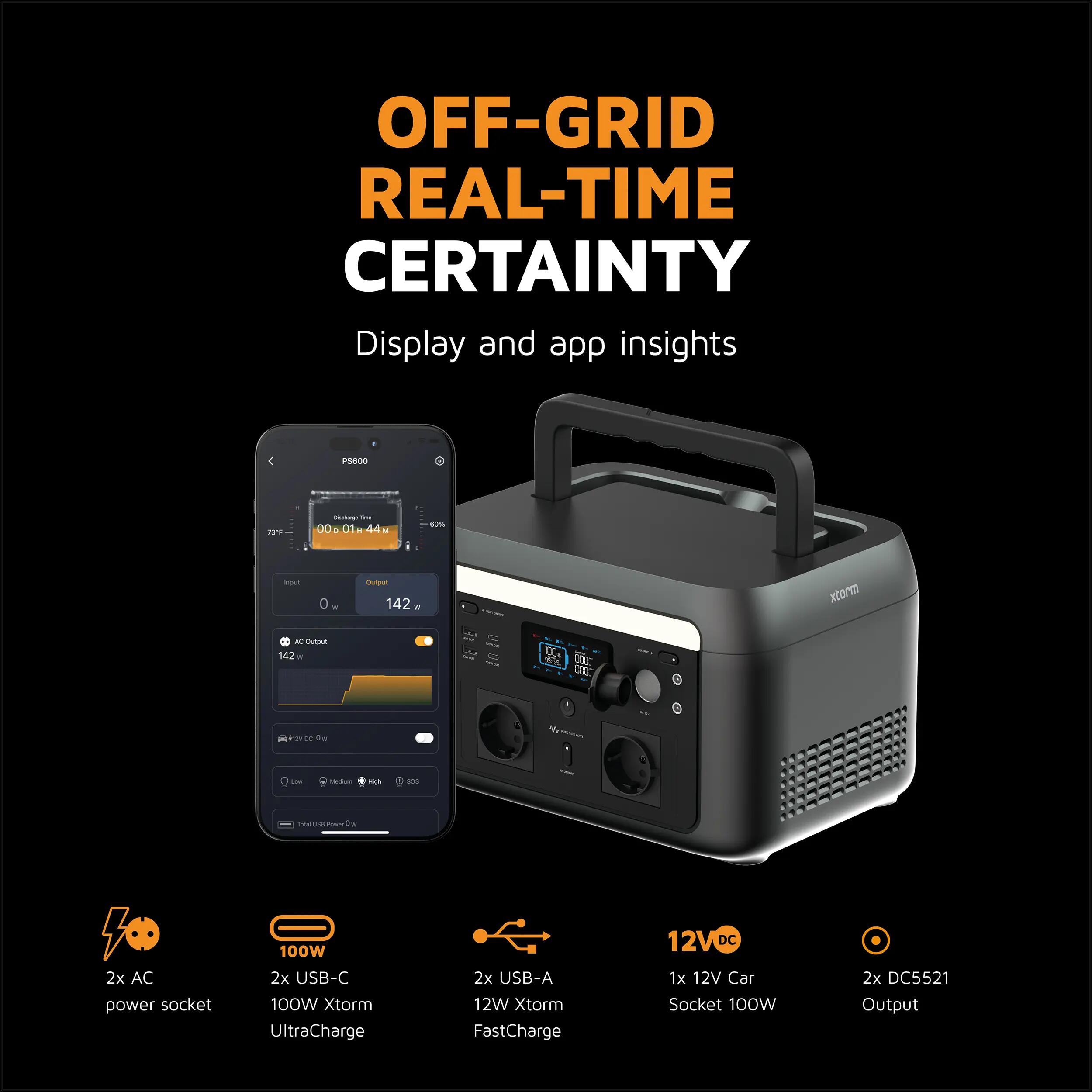 Xtorm Powerstation 600W Draagbare Accu met 2x AC et 2x USB-C Ports, voor Kampe 2/7