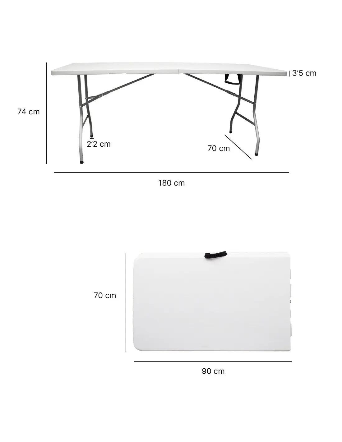 Mesa Plegable Rectangular 180x70x74cm Ca JARDIN202 Blanca 2 Unidades 3/5