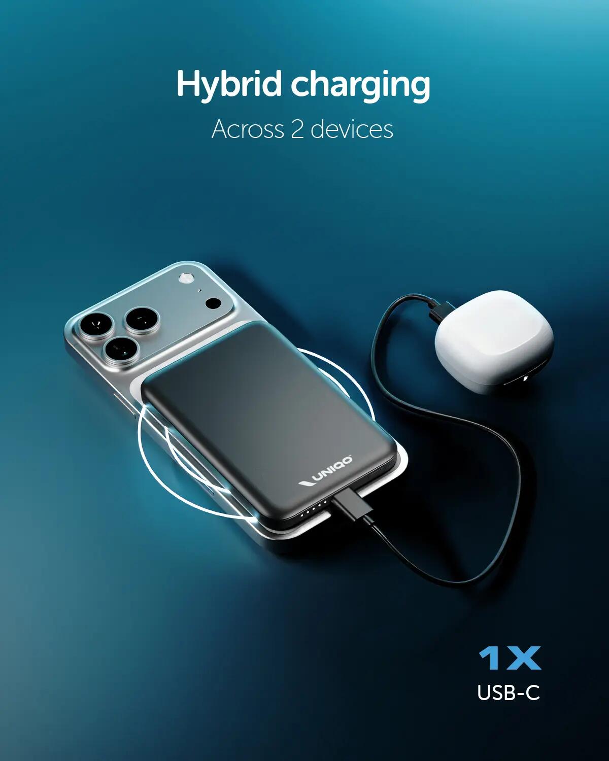 Power Bank 5 000 mAh compatible MagSafe et port USB‑C 20W 7/7