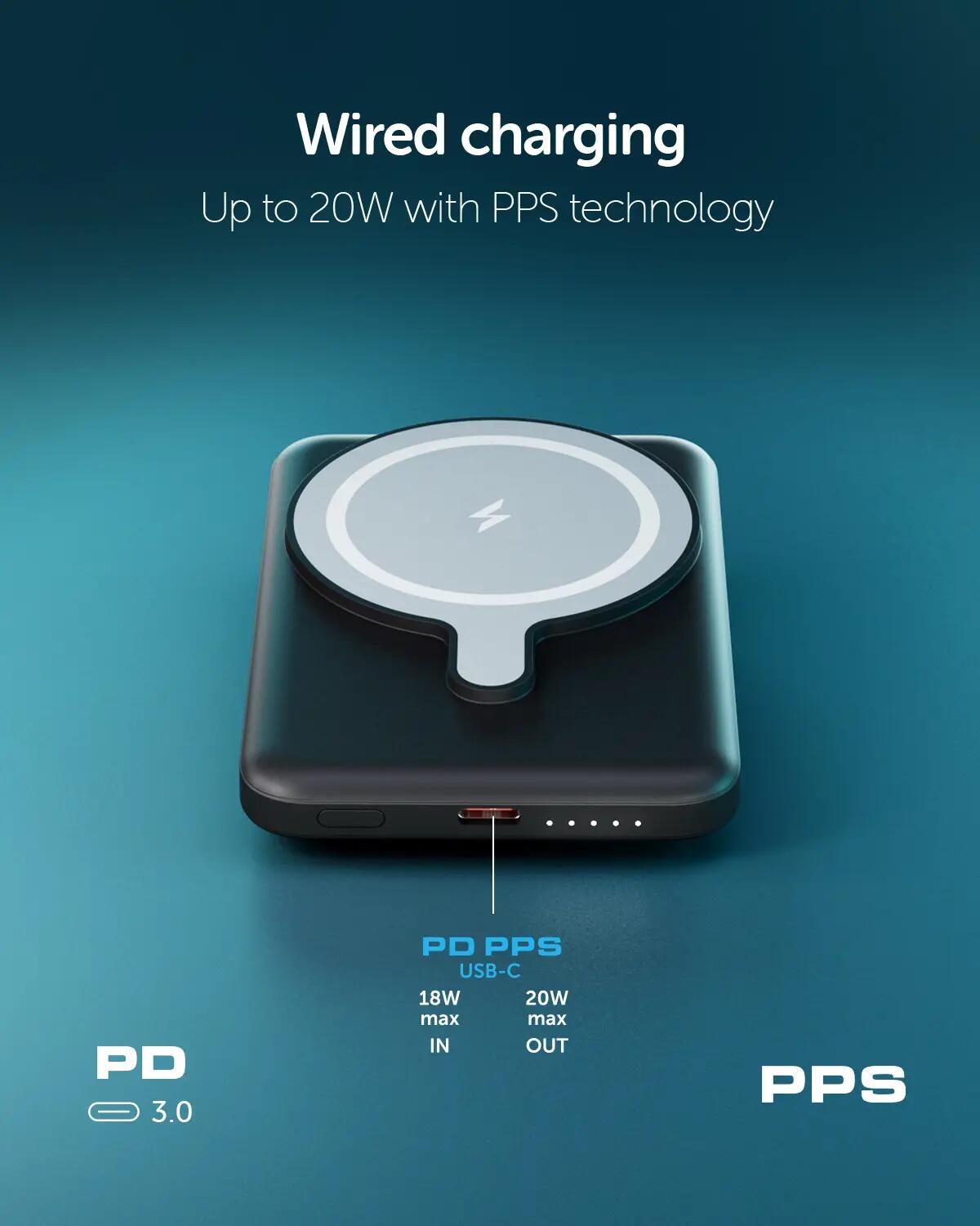 Power Bank 5 000 mAh compatible MagSafe et port USB‑C 20W 6/7