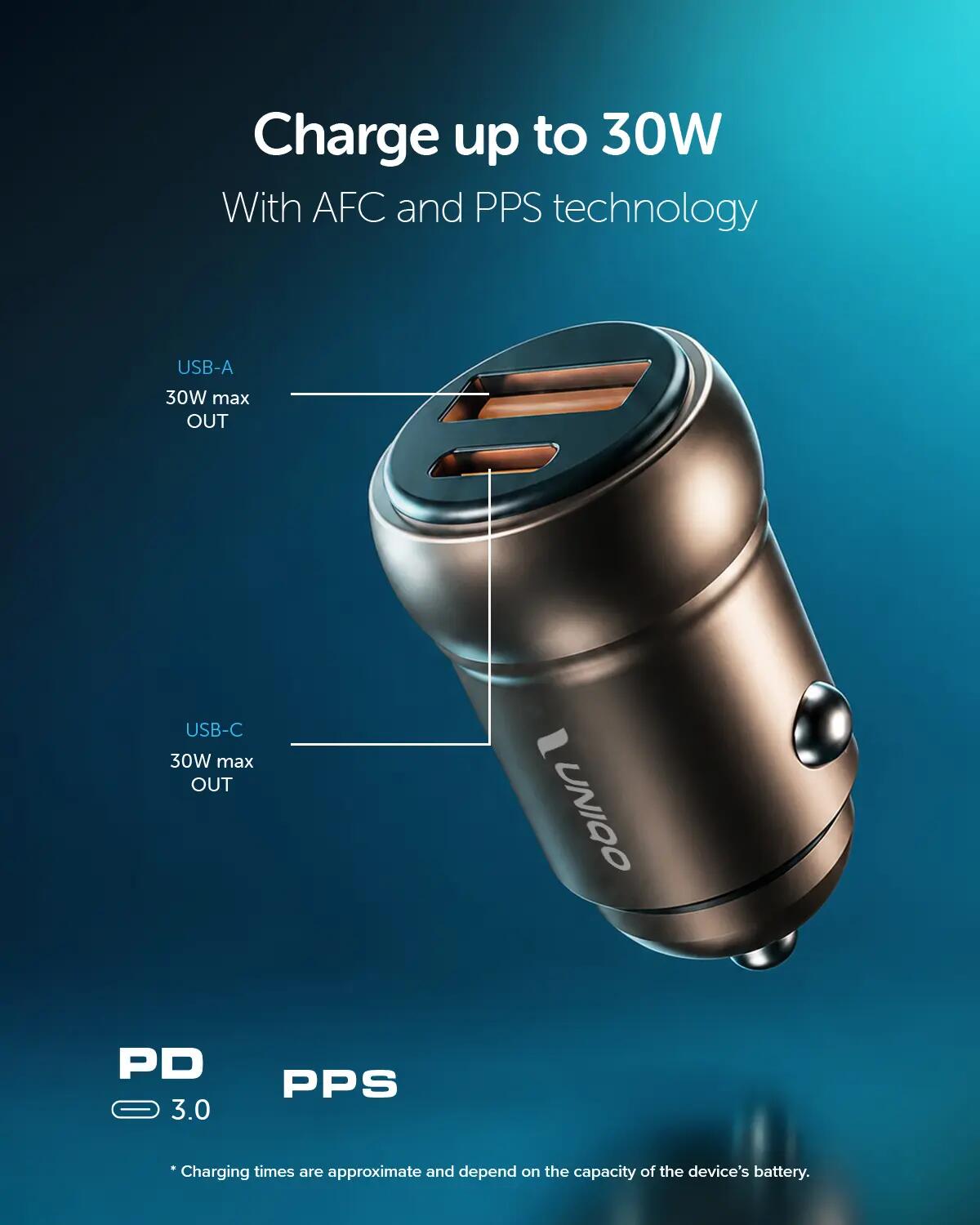 Caricatore auto - Ricarica ultra rapida 30 Watt con porta USB-A e USB-C 3/7