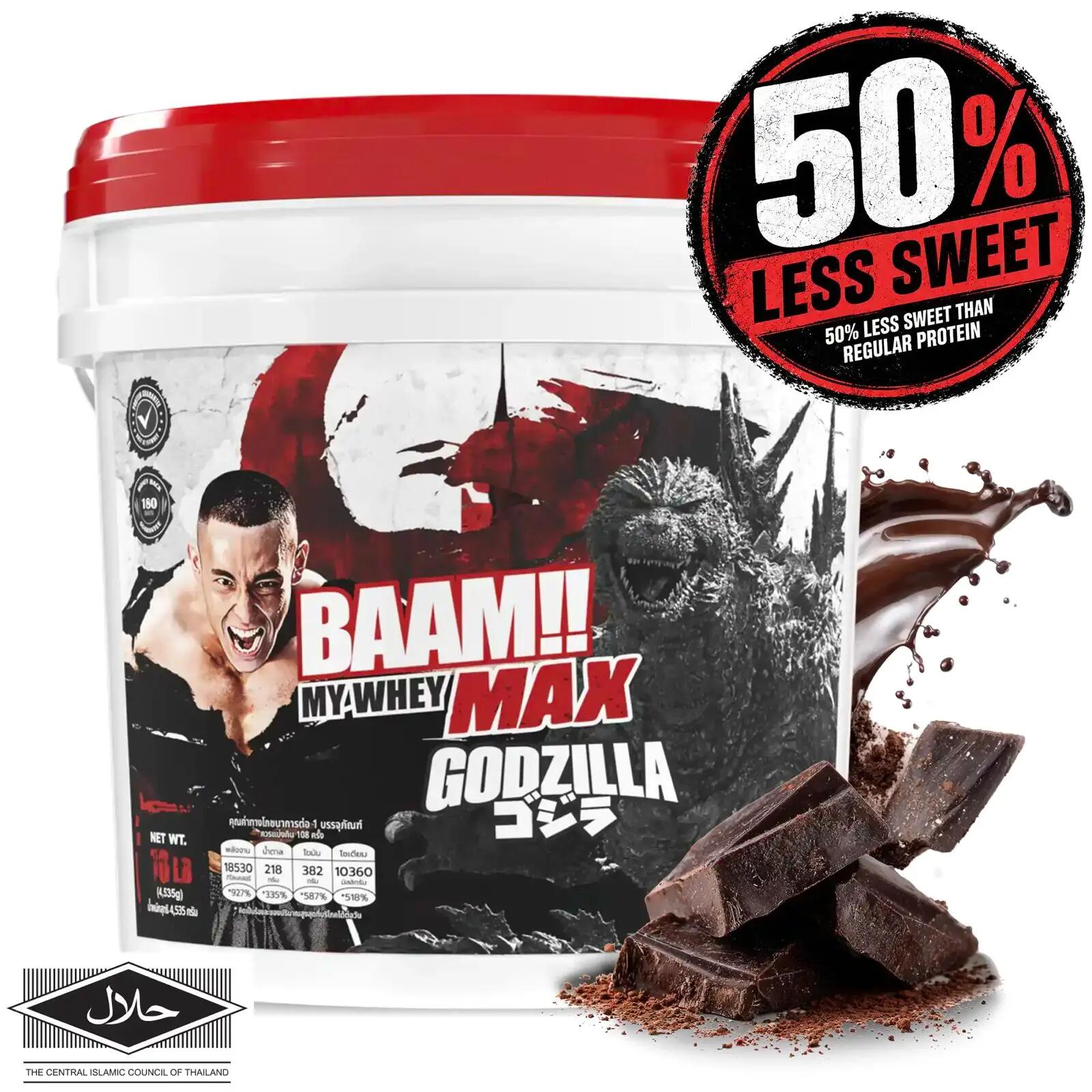 BAAM MY WHEY PROTEIN MAX - 10 LB DarkChoc 50%LessSweet (Bucket Godzilla)