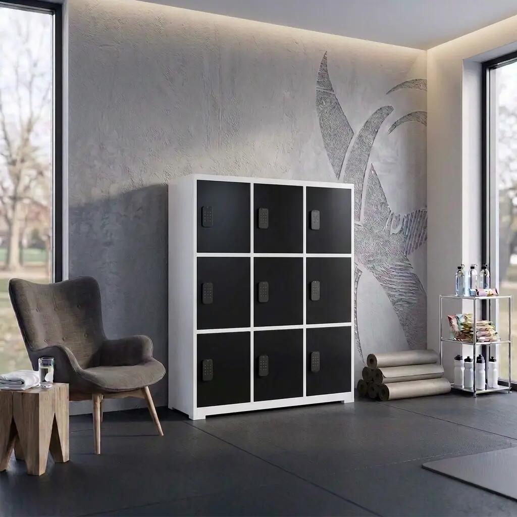 Lockerkast met digitaal cijferslot - Zwart/Wit - 112x42x150 cm - 9 lockers 2/7
