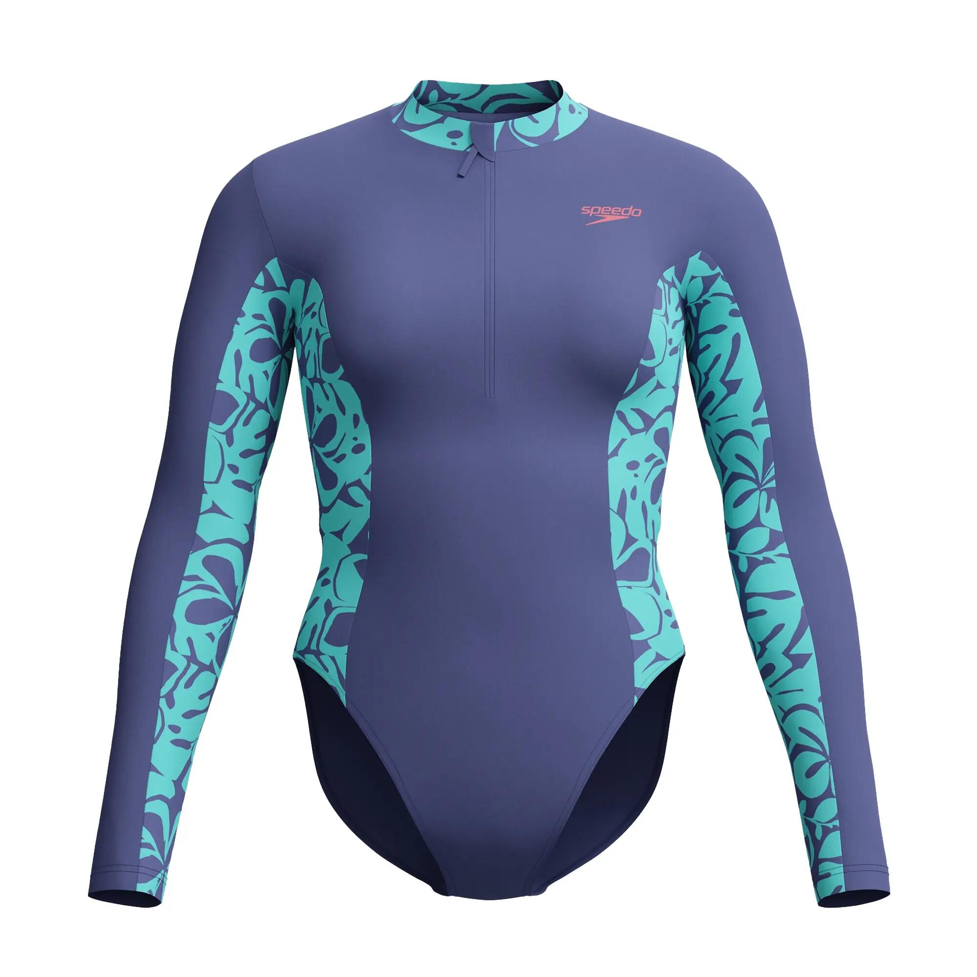 Speedo Womens/Ladies Panel Half Zip Long-Sleeved One Piece Swimsuit