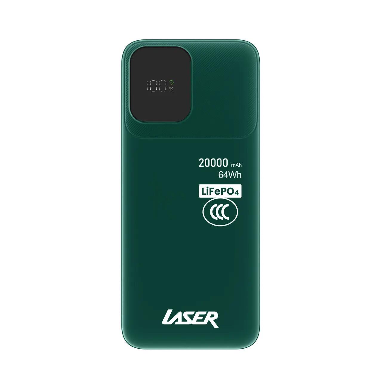 Laser 20000mAh LiFePO4 Power Bank 20W Fast Charge (Green)