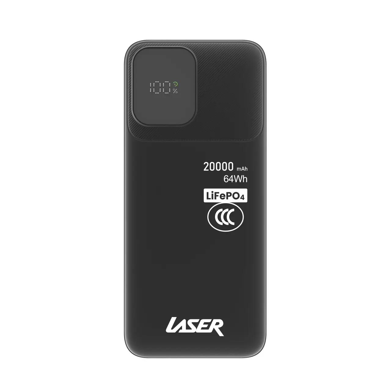 Laser 20000mAh LiFePO4 Power Bank 20W Fast Charge (Black)