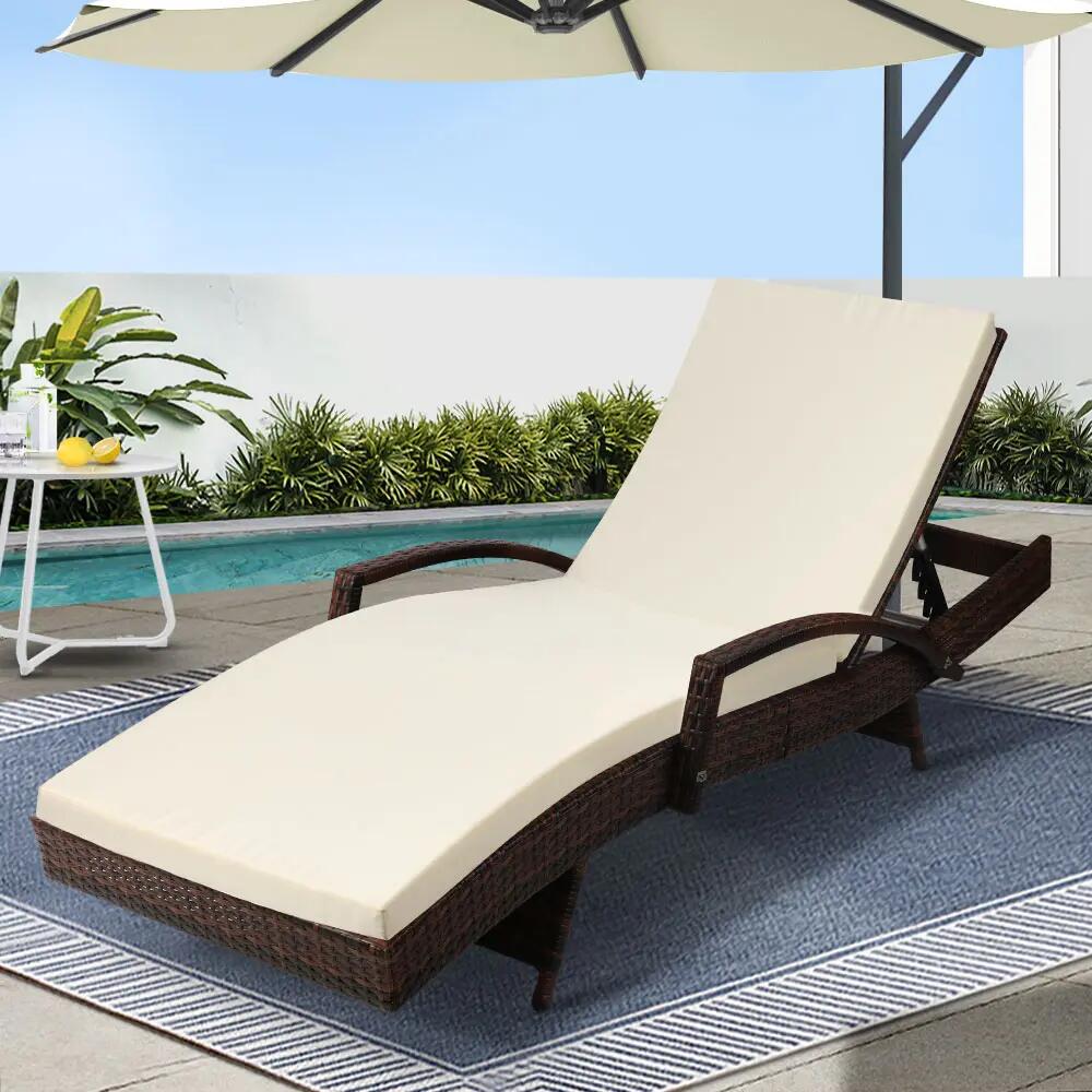 Gardeon Sun Lounge Wicker Lounger Outdoor Furniture Beach Chair Patio Adjustable