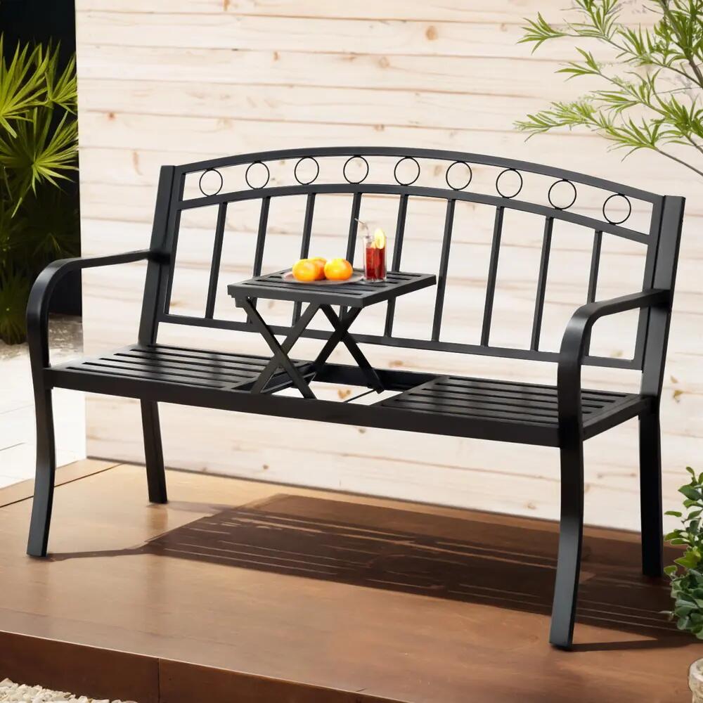 Gardeon Outdoor Garden Bench Seat Loveseat Steel Foldable Table Patio Furniture