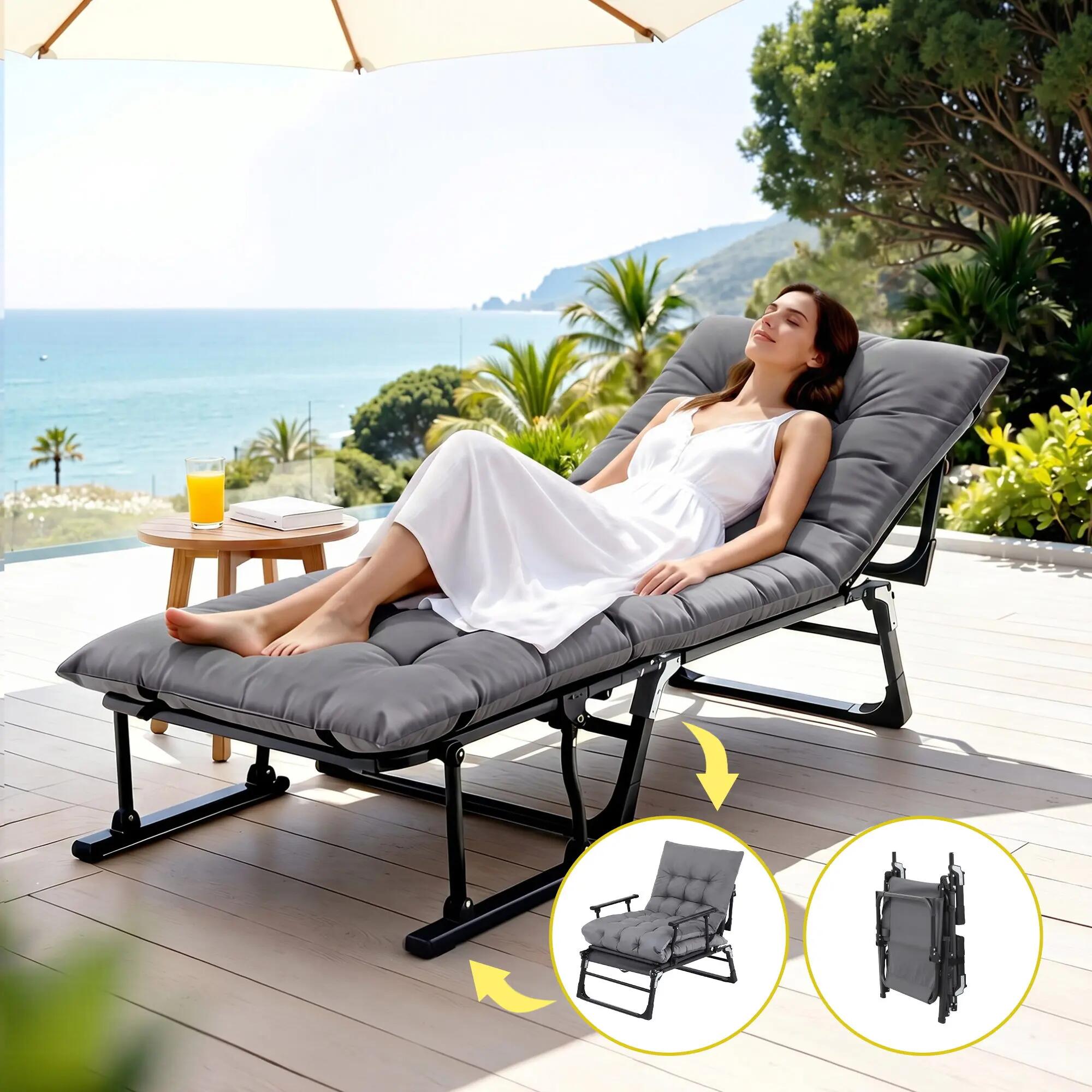 Gardeon 3-in-1 Sun Lounger Folding Camping Chair Adjustable Recliner Patio Furni