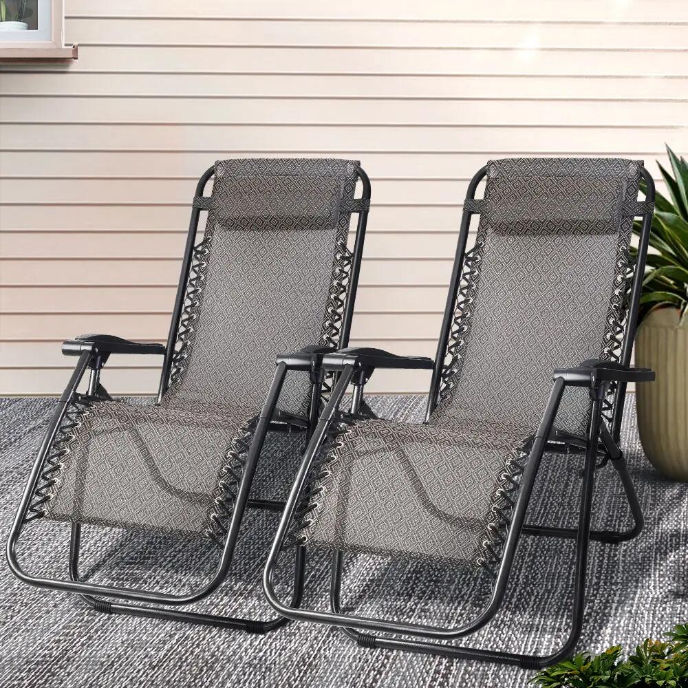 Gardeon 2PC Zero Gravity Chair Folding Outdoor Recliner Adjustable Sun Lounge Ca