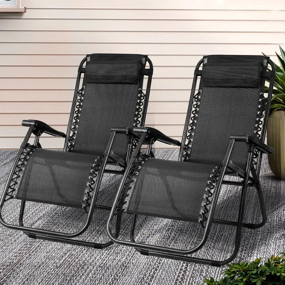Gardeon 2PC Zero Gravity Chair Folding Outdoor Recliner Adjustable Sun Lounge Ca