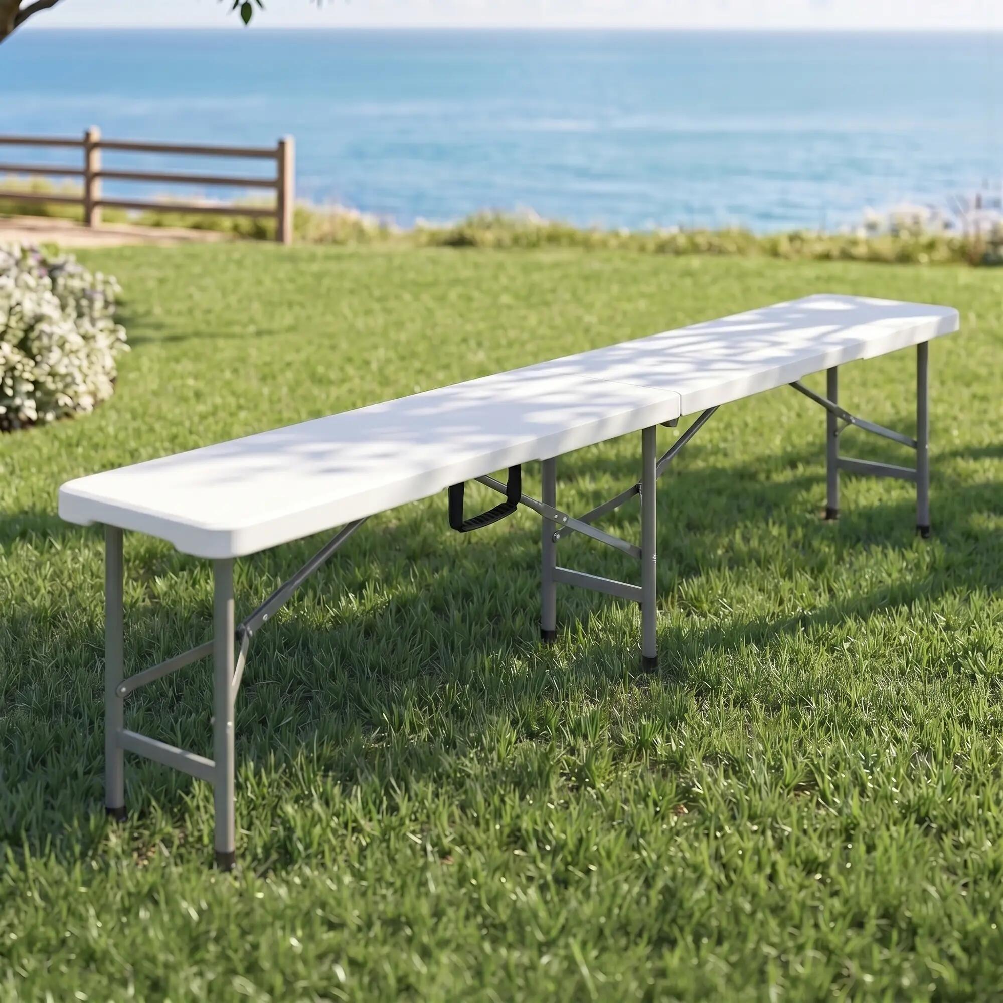 Gardeon 180cm Folding Garden Bench Portable Trestle Seat HDPE Fold In Half White