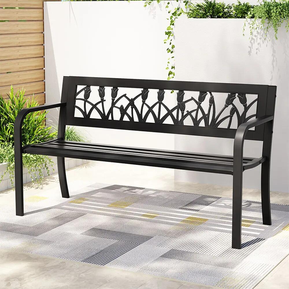 Gardeon Outdoor Garden Bench Seat Outdoor Furniture Steel 2 Seater Park Black