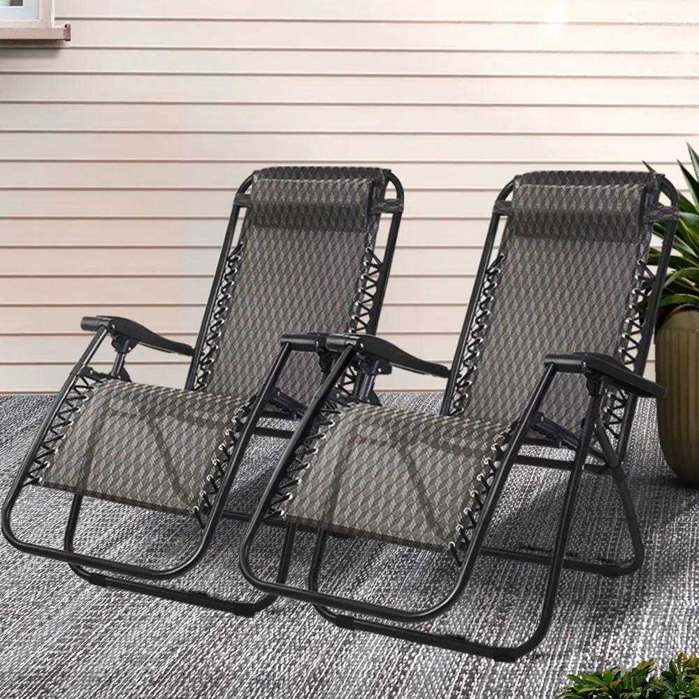Gardeon 2PC Zero Gravity Chair Folding Outdoor Recliner Adjustable Sun Lounge Ca