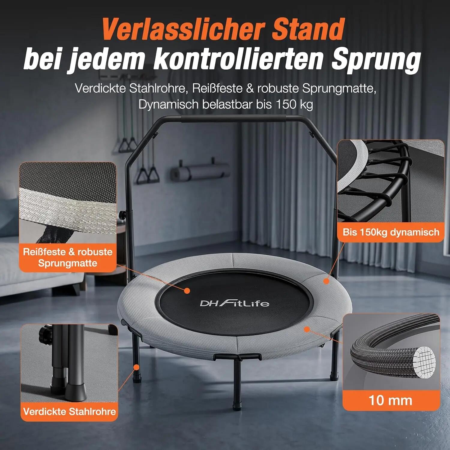 Trampoline Fitness Pliable avec Barre Réglable Ø102cm 450kg – Pro 2026 8/9