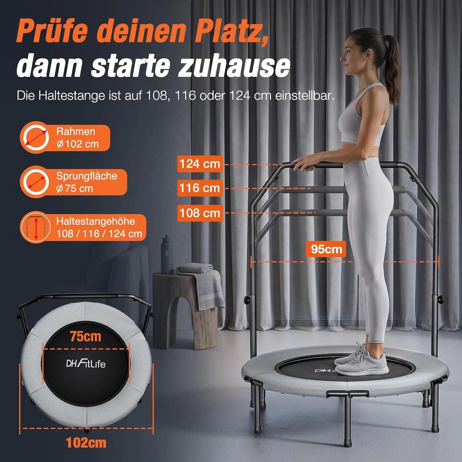 Trampoline Fitness Pliable avec Barre Réglable Ø102cm 450kg – Pro 2026 5/9