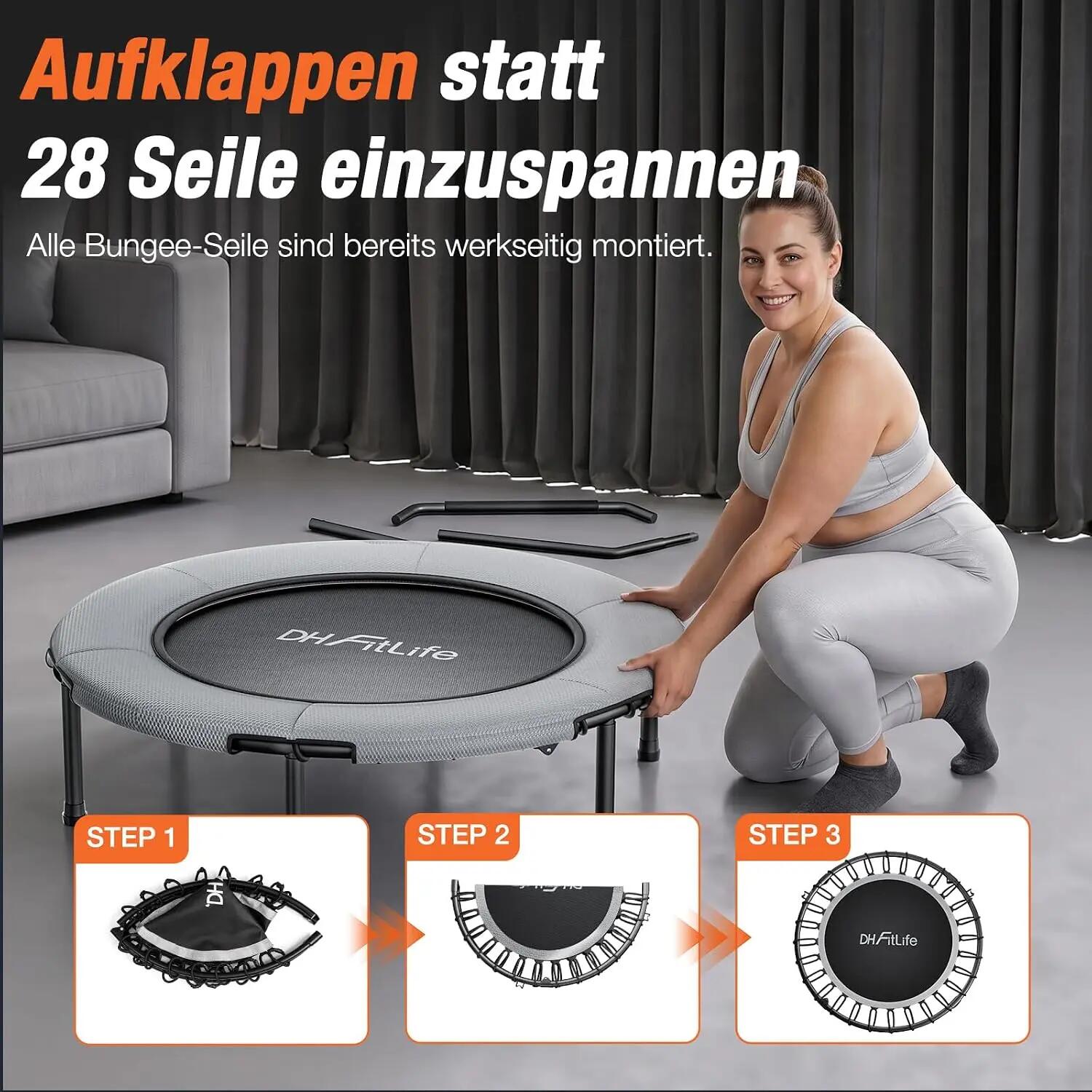 Trampoline Fitness Pliable avec Barre Réglable Ø102cm 450kg – Pro 2026 4/9