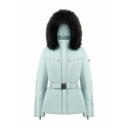Veste - ski - femme - stretch, chaude, capuche fourrure amovible - aloe bleu