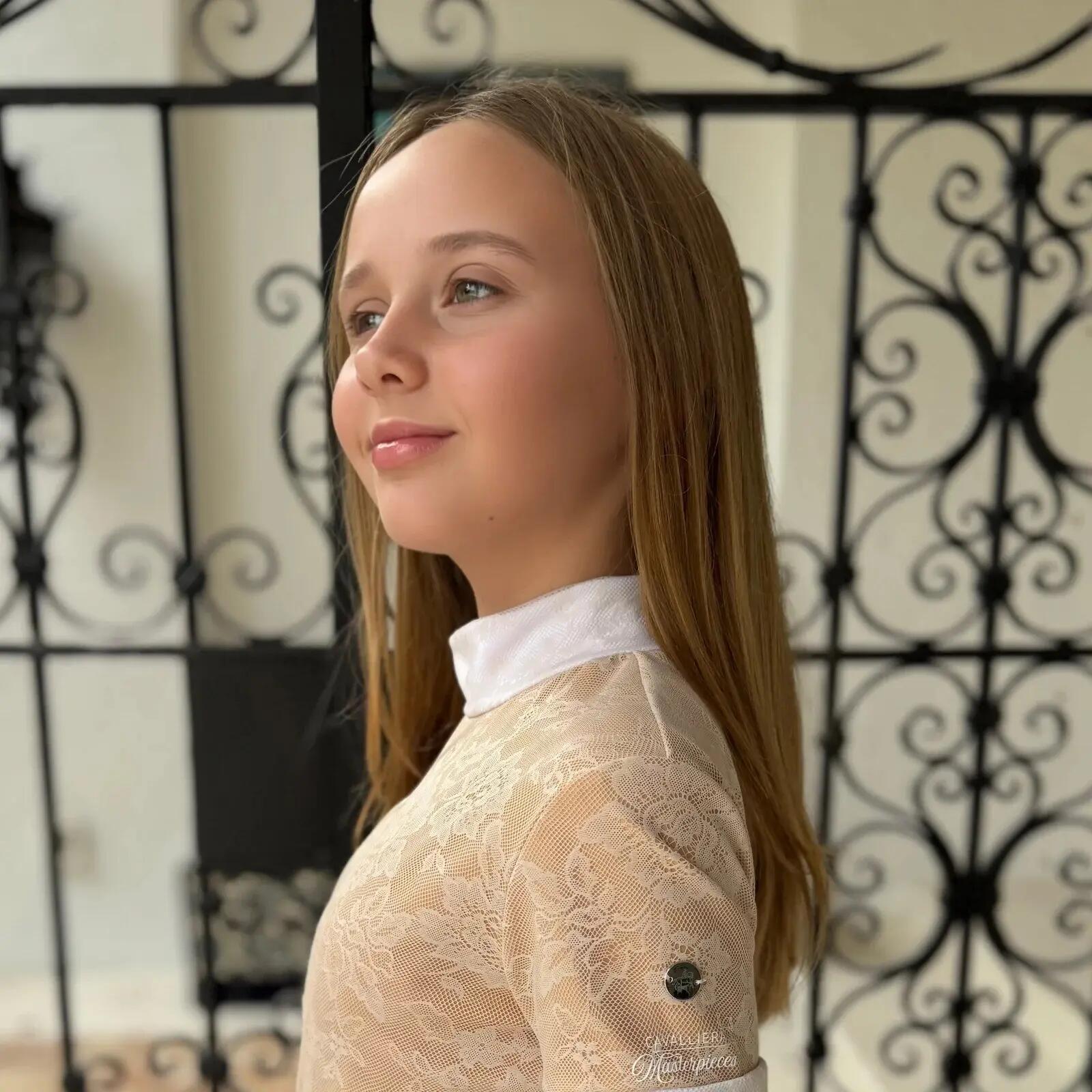 Polo d'équitation de concours manches longues fille Cavalliera Pure Lace 3/3