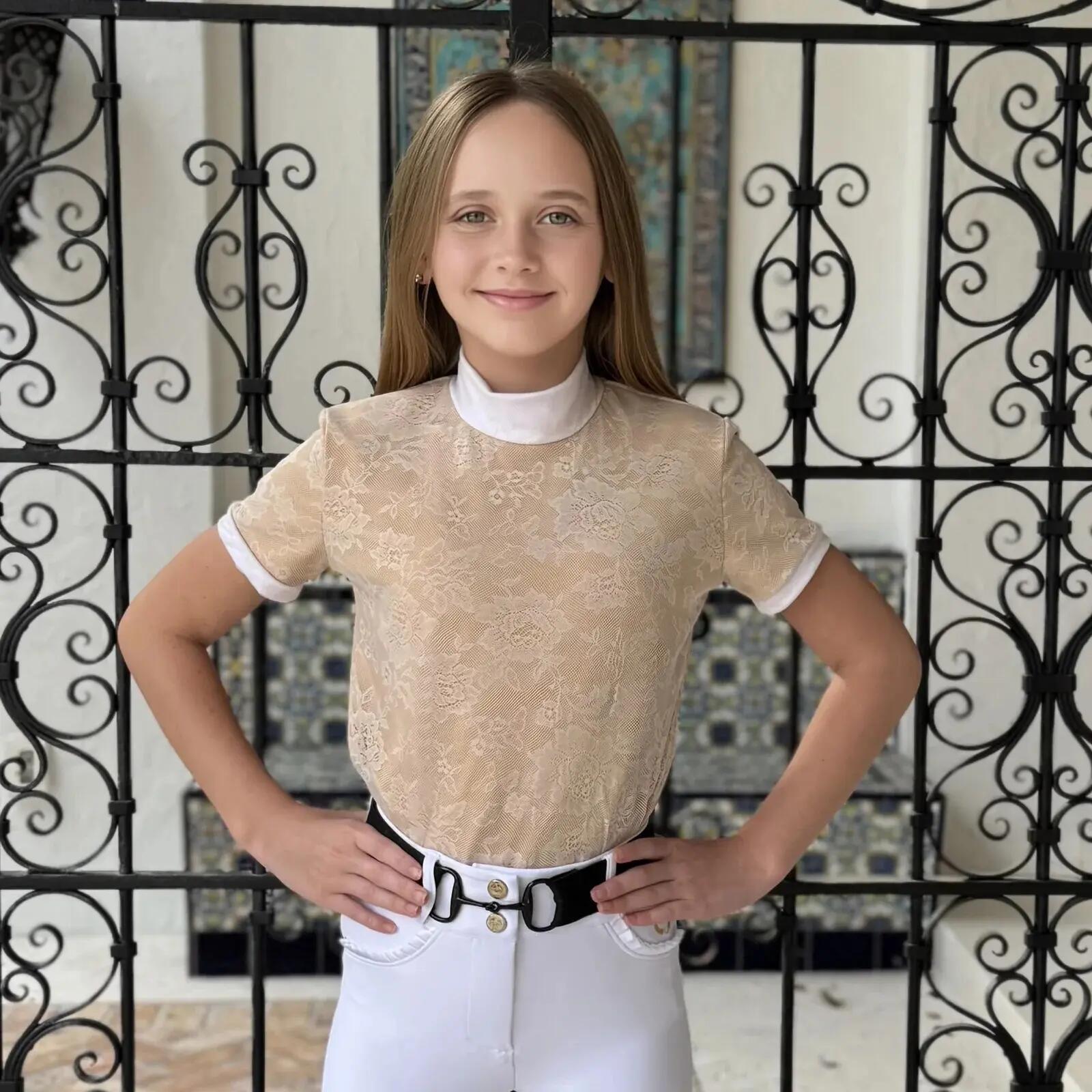 Polo d'équitation de concours manches longues fille Cavalliera Pure Lace 2/3