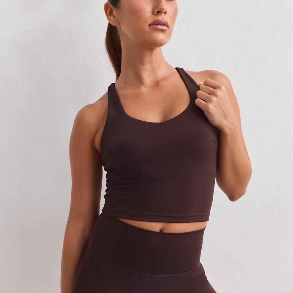 Women's Yoga Bralette Light Support Moisture-Wicking Sculpting Strappy Chocolate