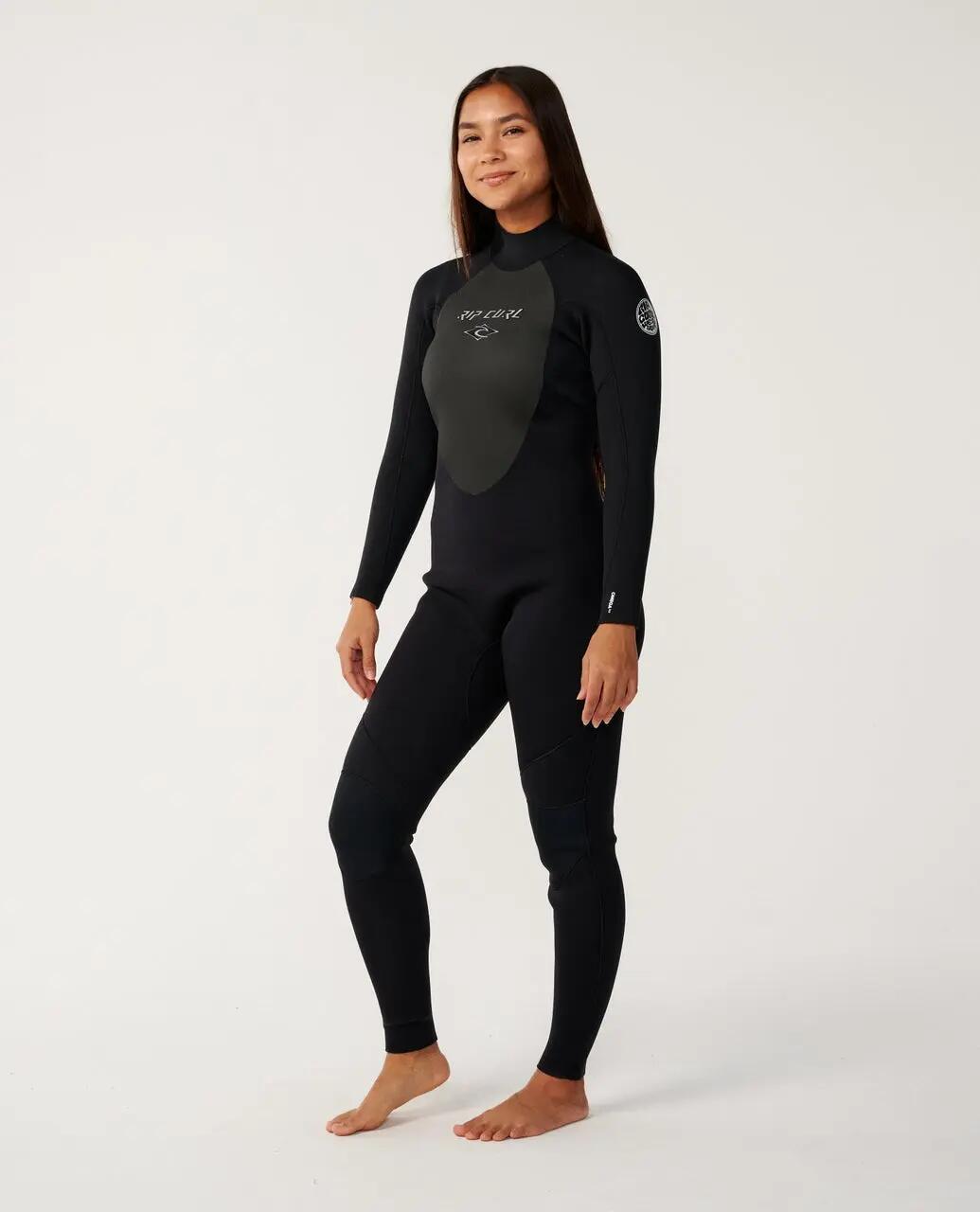 Surfwetsuit Dames Trad 3/2 mm met rugrits - Noir 3/6