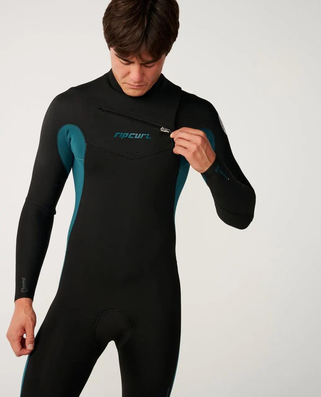 Surf-Neoprenanzug Herren Dawn Patrol 4/3 mm mit Brustreißverschluss - Green 7/8