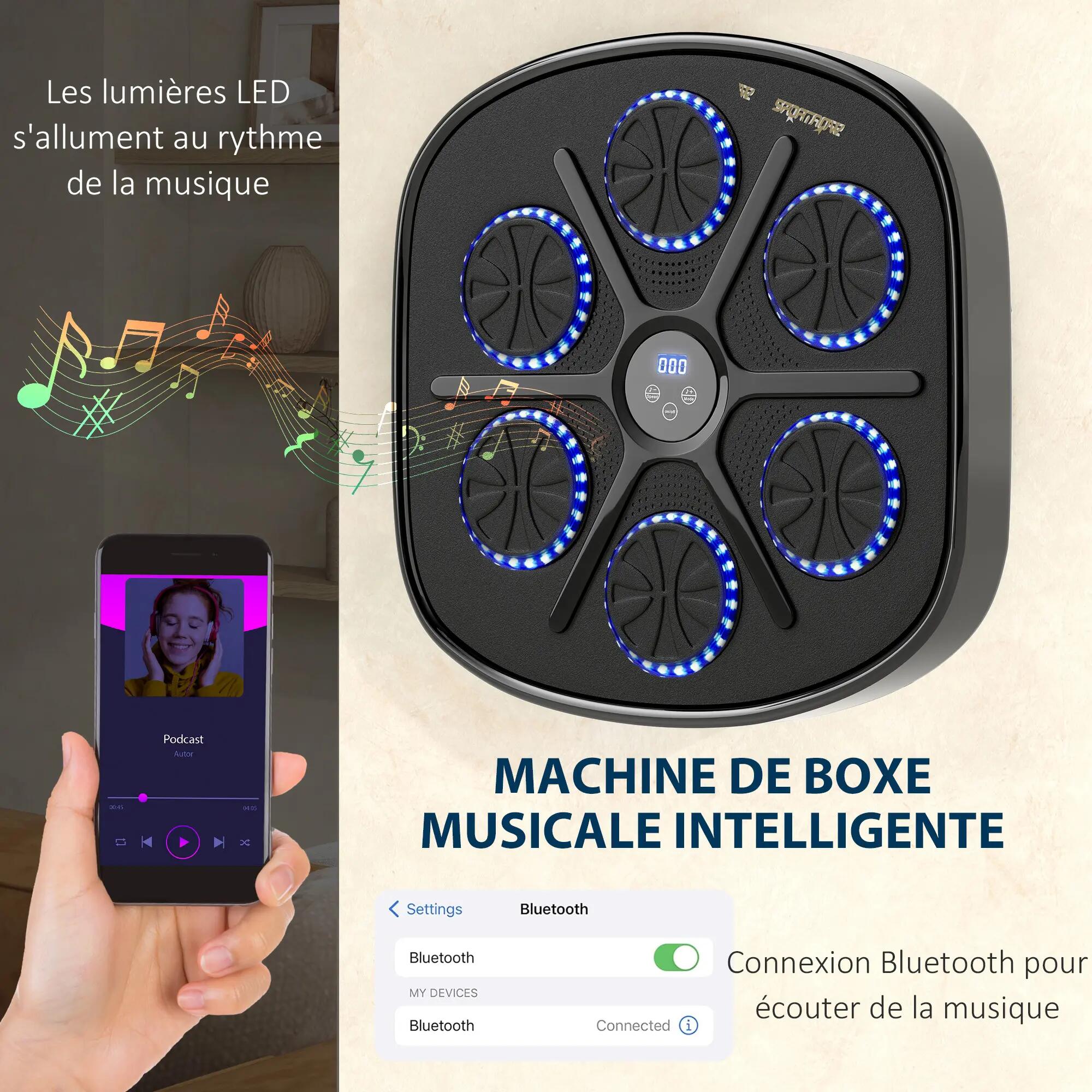 Machine de boxe musicale boxe mural musique avec 9 vitesses et modes Bluetooth g 7/9