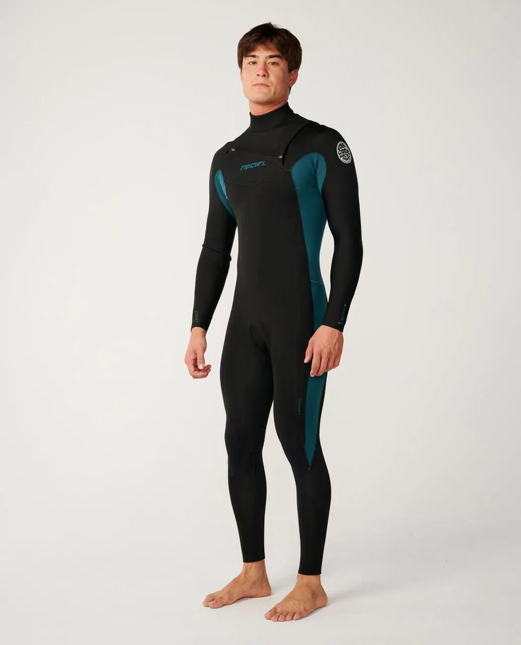 Surf-Neoprenanzug Herren Dawn Patrol 4/3 mm mit Brustreißverschluss - Green 3/8