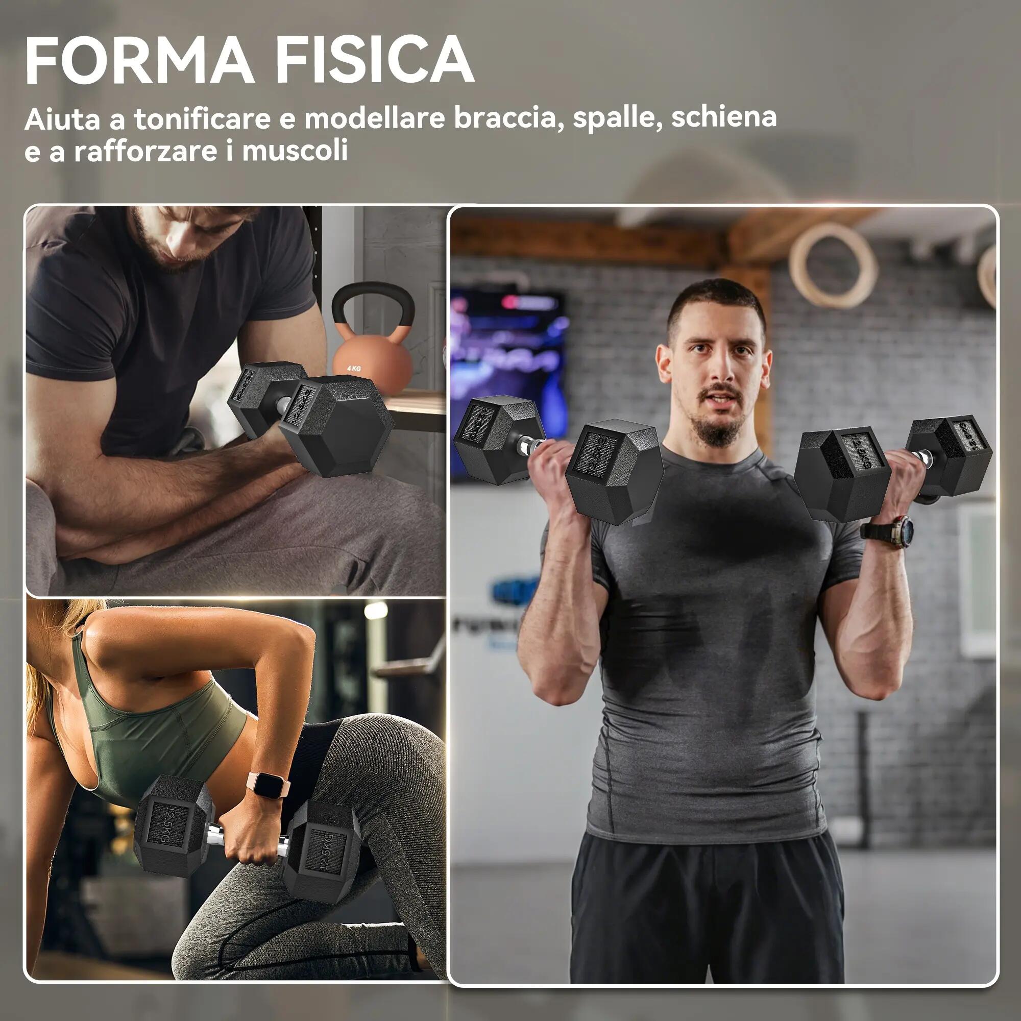 Ensemble de 2 haltères hexagonales de 12,5 kg, poids de musculation avec poignée 9/9
