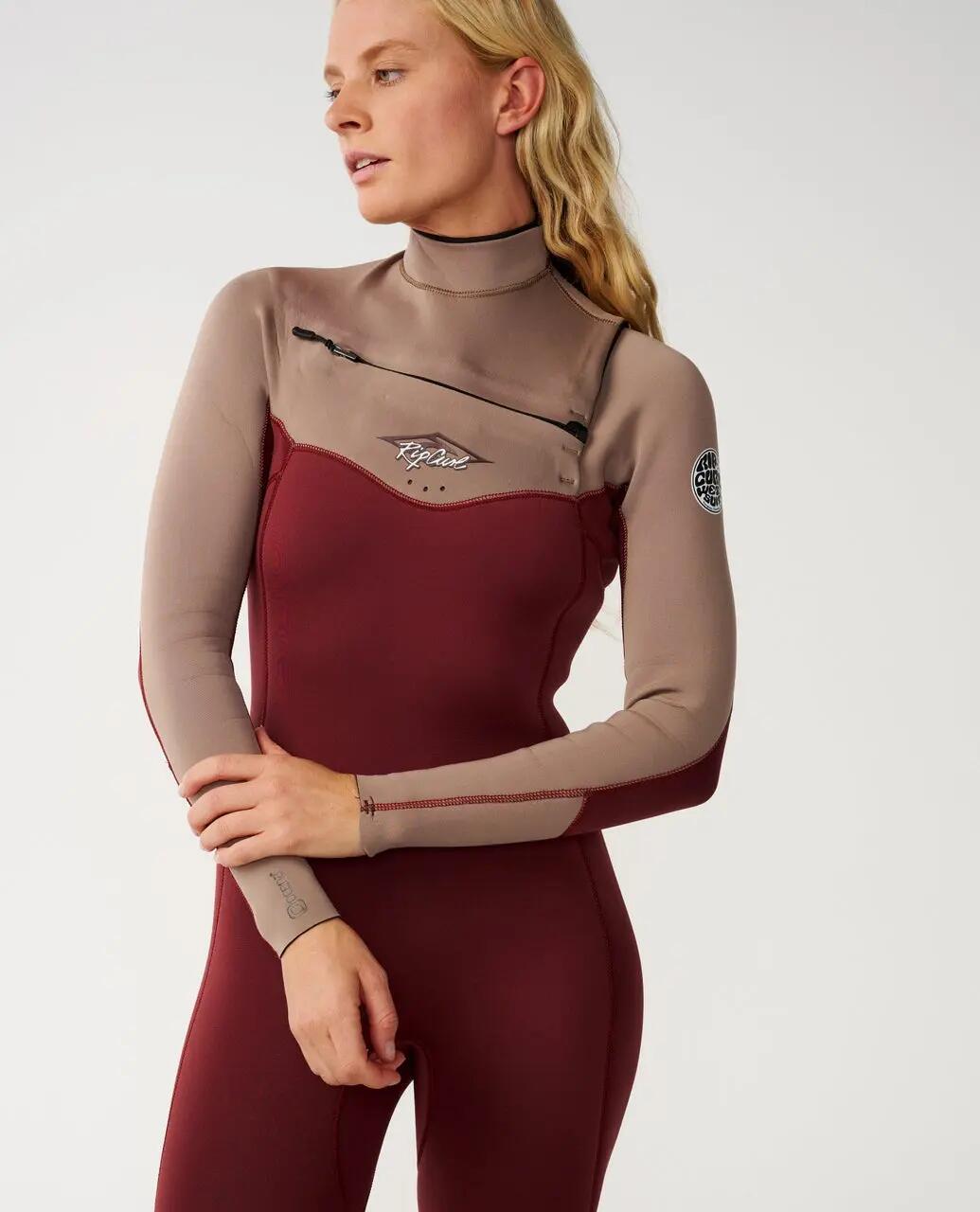 Surfwetsuit Dames Dawn Patrol 5/3 mm met borstrits - Chocolate 5/5