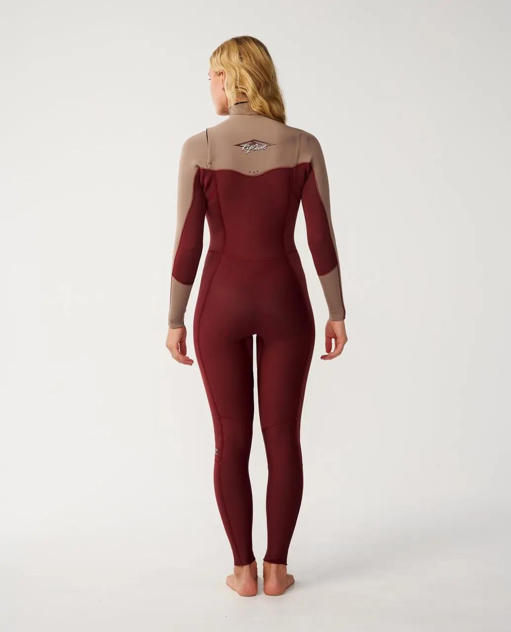 Surfwetsuit Dames Dawn Patrol 4/3 mm fullsuit met borstrits - Chocolate 4/6