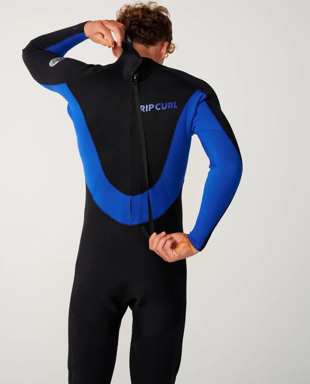 Surfwetsuit Heren Trad 3/2 mm met rugrits - Bleu 4/6