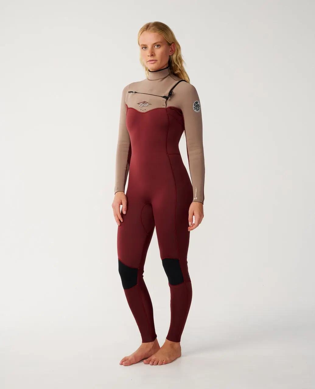 Surfwetsuit Dames Dawn Patrol 4/3 mm fullsuit met borstrits - Chocolate 2/6