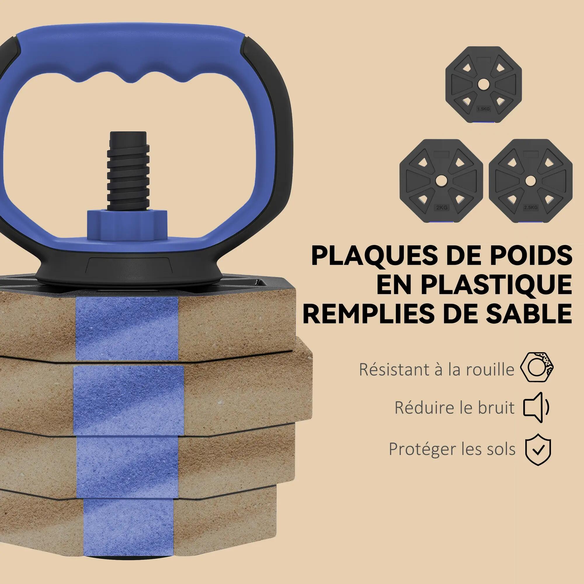 Ensemble d'haltères musculation 6-en-1 haltère réglable 25 kg kettlebell, barre 9/9