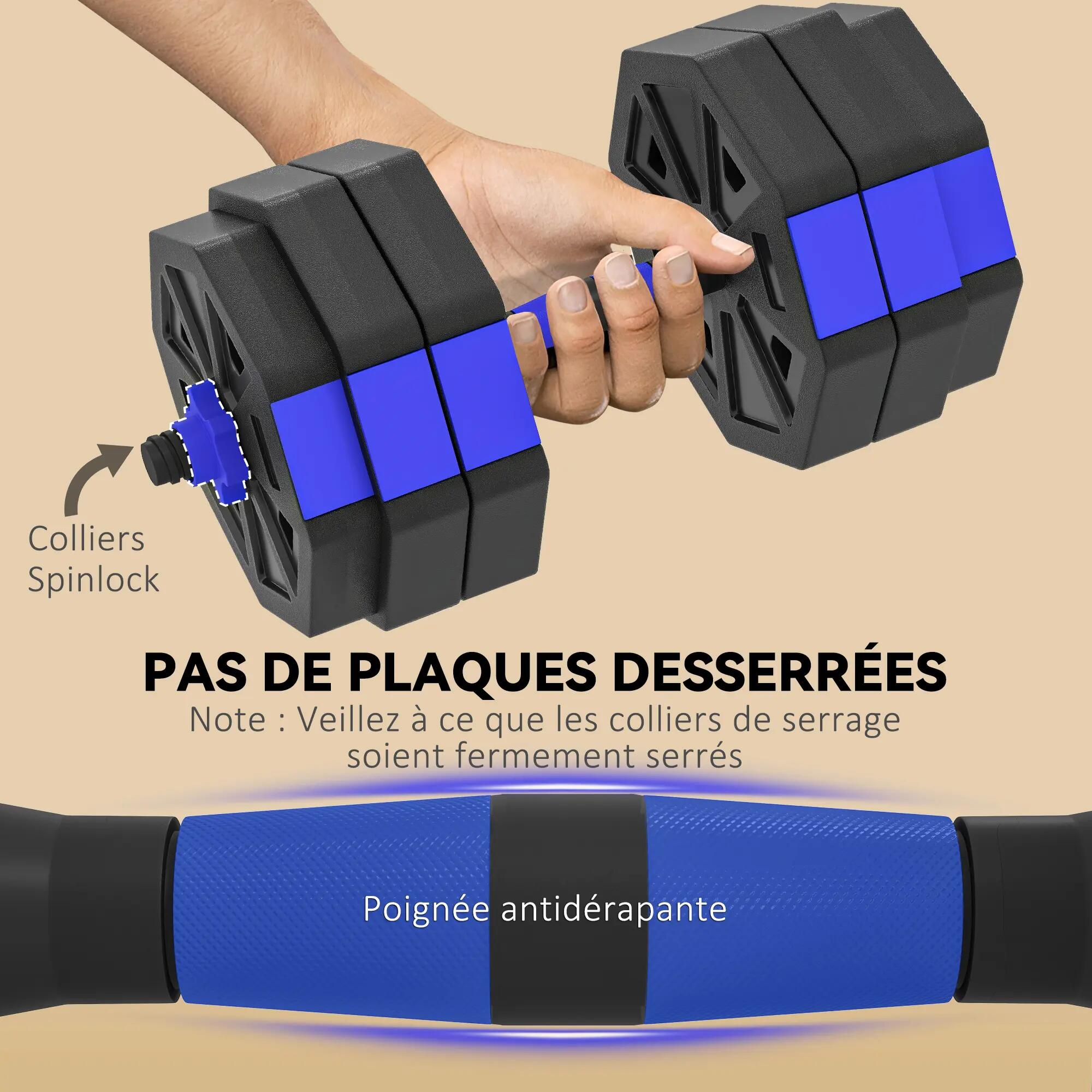 Ensemble d'haltères musculation 6-en-1 haltère réglable 25 kg kettlebell, barre 8/9