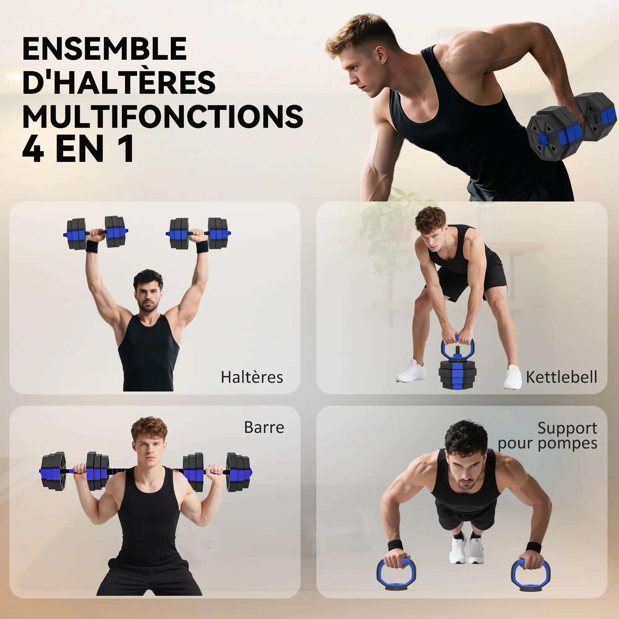 Ensemble d'haltères musculation 6-en-1 haltère réglable 25 kg kettlebell, barre 6/9