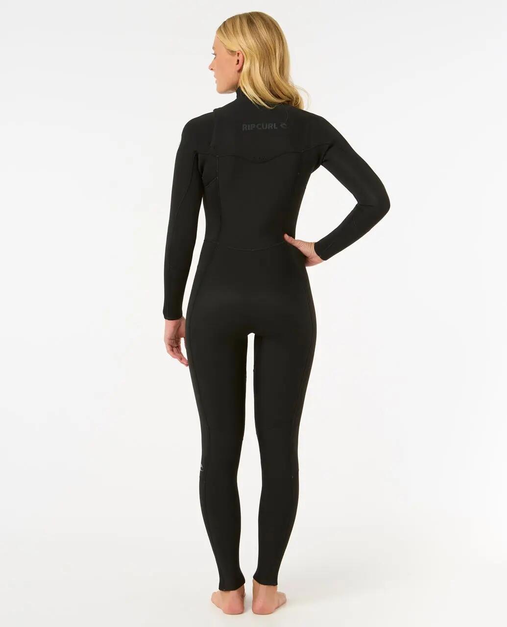 Surfwetsuit Dames Dawn Patrol 4/3 mm fullsuit met borstrits - Noir 3/6