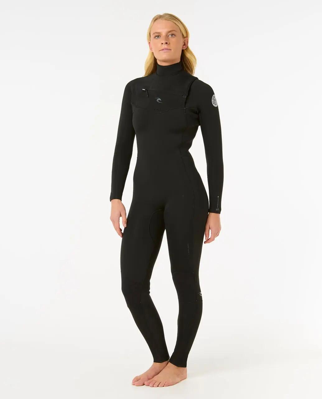 Surfwetsuit Dames Dawn Patrol 4/3 mm fullsuit met borstrits - Noir 2/6