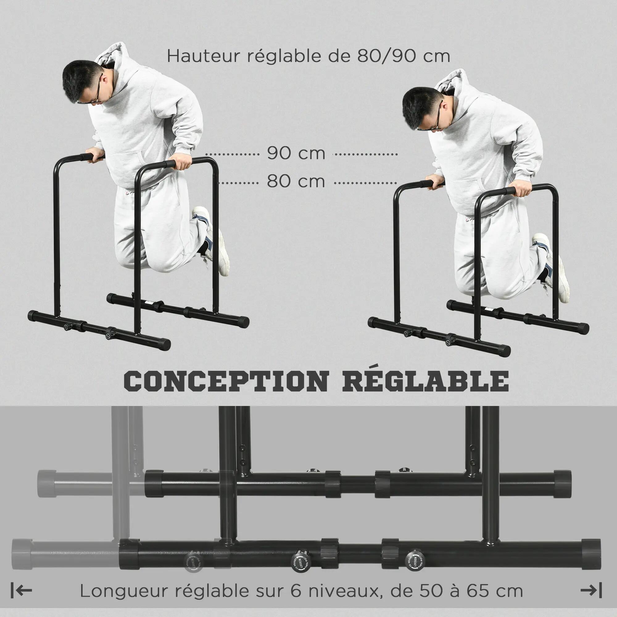 Dips Barre Parallèle Station de Musculation en Acier, Hauteur et Espacement 8/9