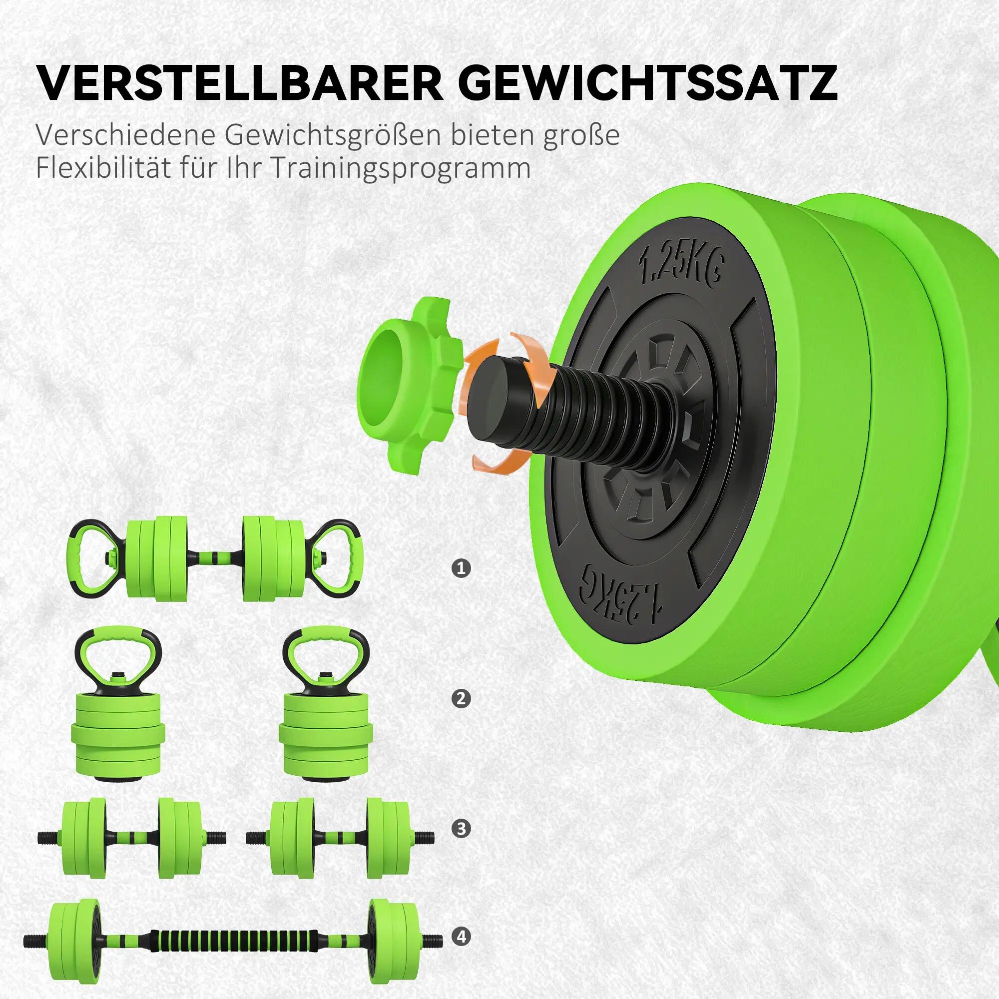 Ensemble d'haltères 4 en 1, 20 kg, réglable, comprenant haltères, barre, kettleb 7/9
