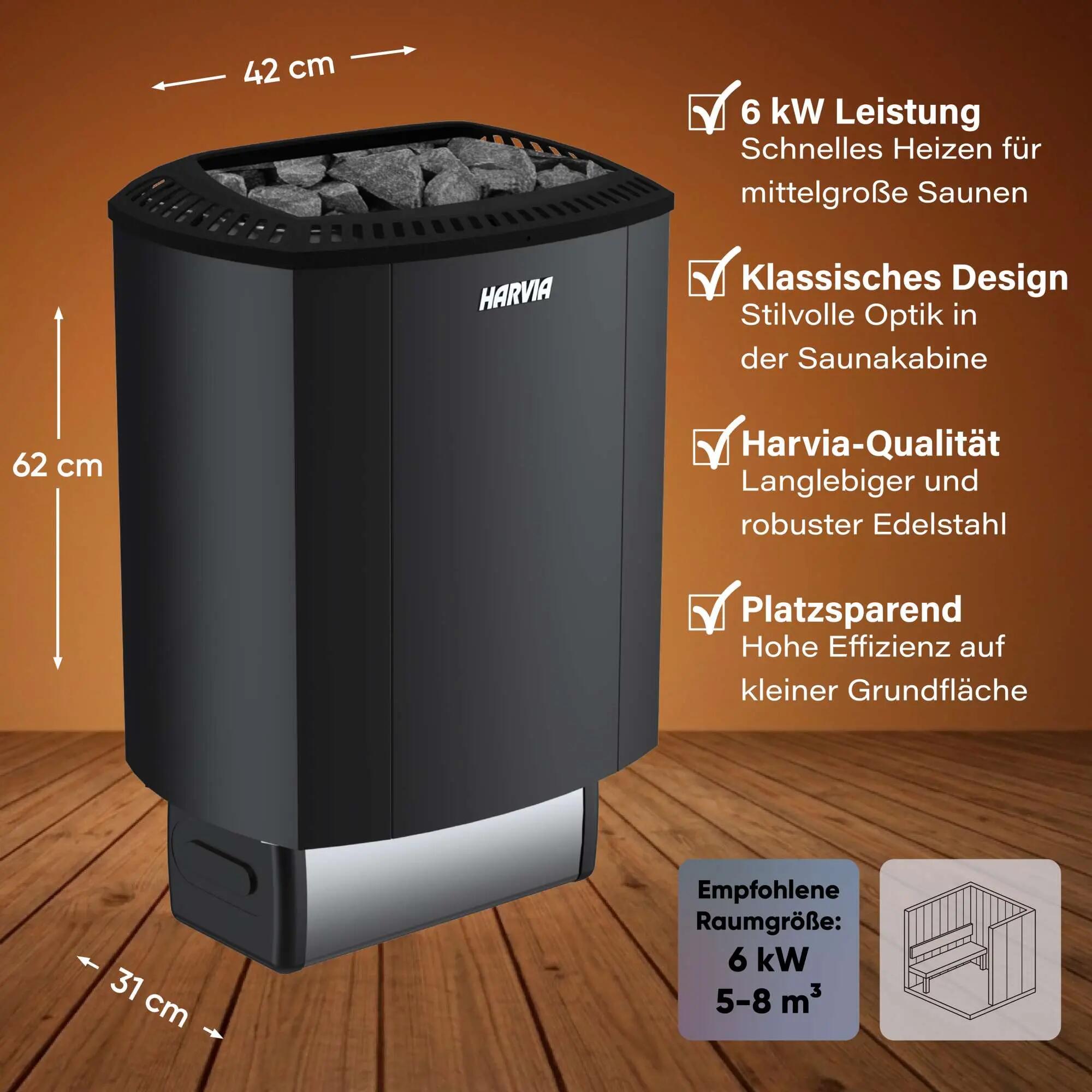 Harvia Sound M60E Black 6 kW Saunaofen & Fenix FX110 WiFi Steuerung -
Smart Upgr 5/6