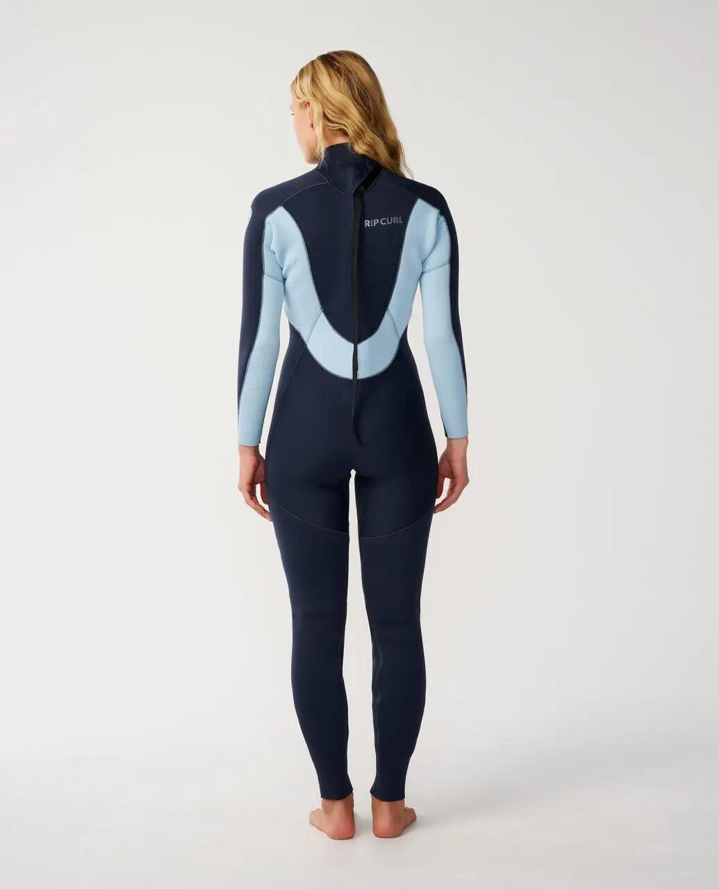 Surfwetsuit Dames Trad 3/2 mm met rugrits - Marine 5/6
