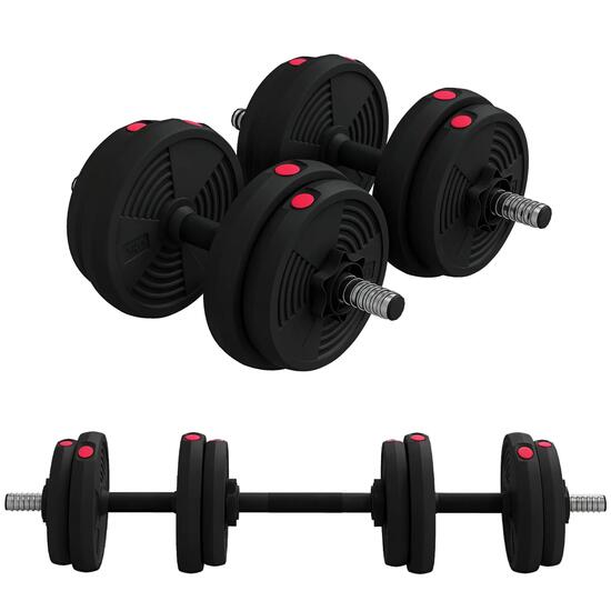 Haltères 2 en 1 réglables - haltères libres 15 Kg - barres incluses