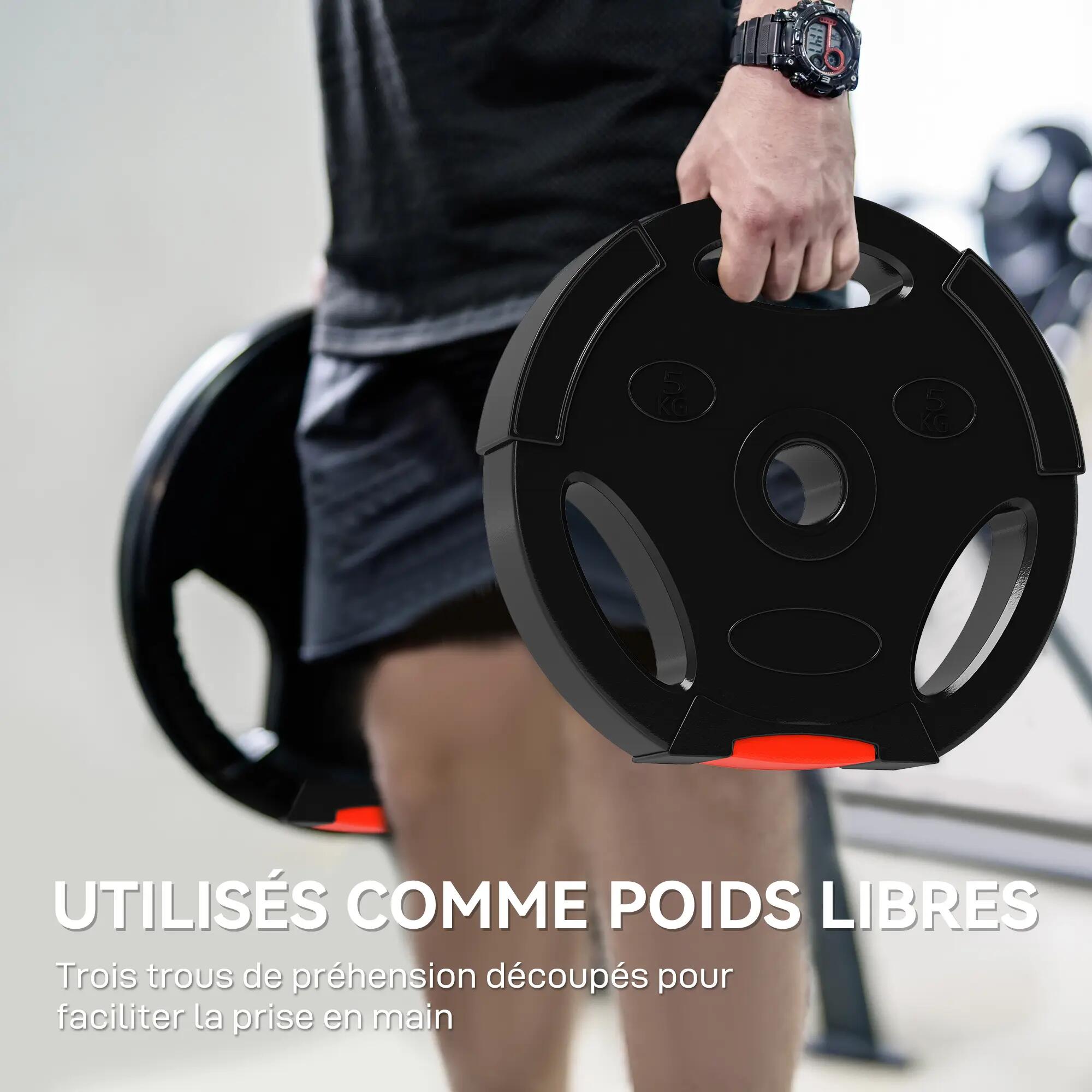 Disques de poids, plaques de poids 2 x 5 kg et 2 x 2,5 kg, à trois poignées avec 6/9