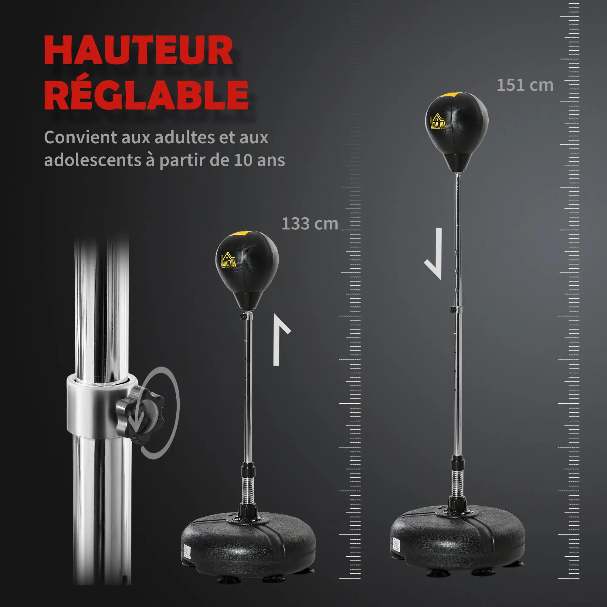 Punching ball sur pied réglable hauteur 133 -151 cm, sac de frappe sur pied 2 ga 6/9