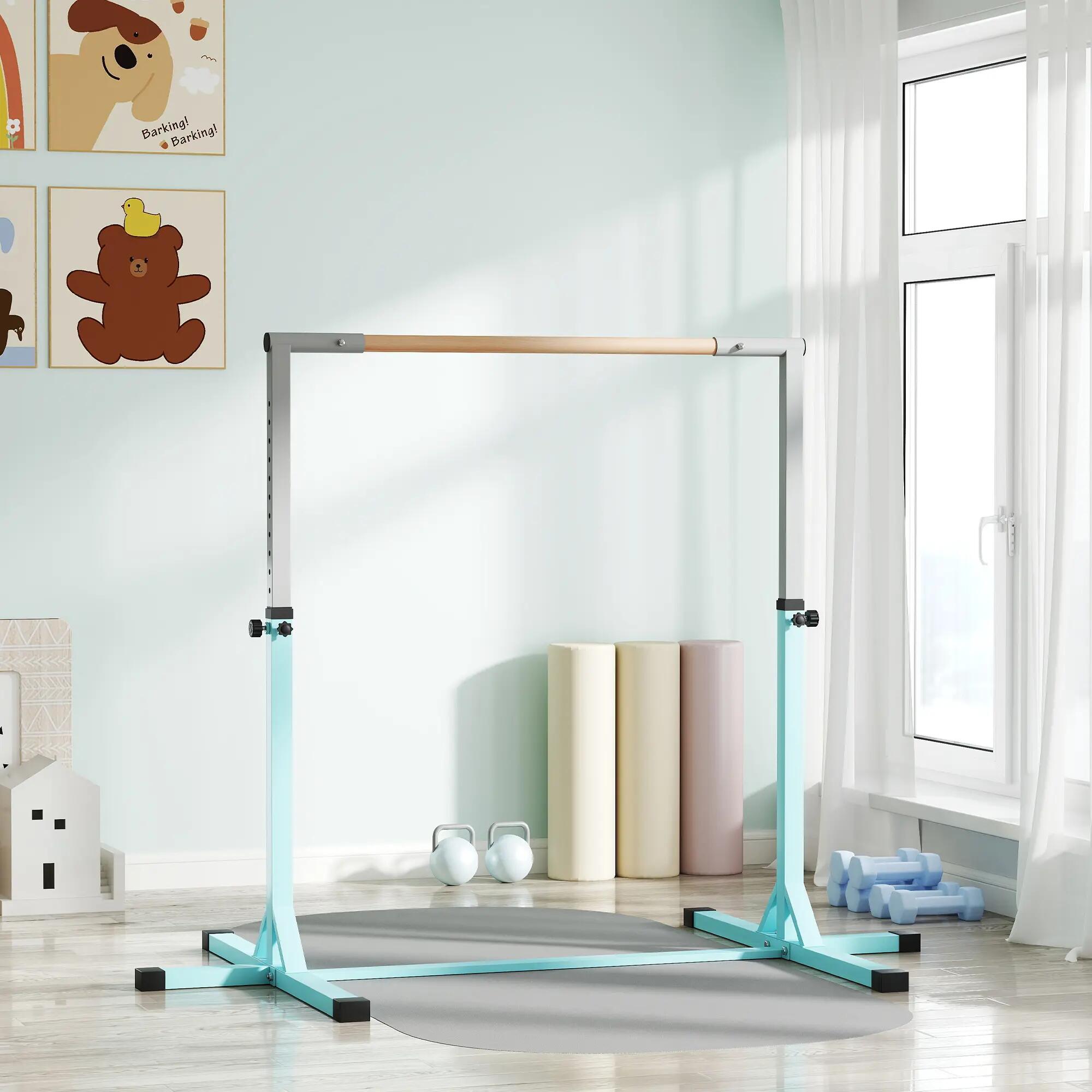 Barre fixe de gymnastique enfant acier bois 2/5