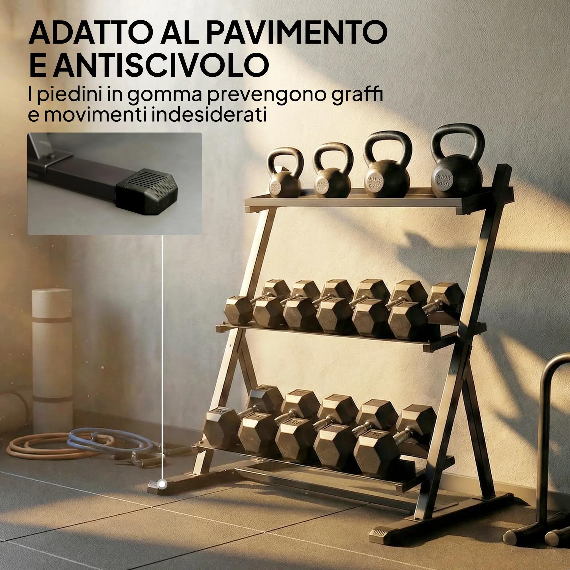 Support à haltères en acier à 3 niveaux, capacité 200 kg, 88 x 66 x 88 cm, noir 9/9