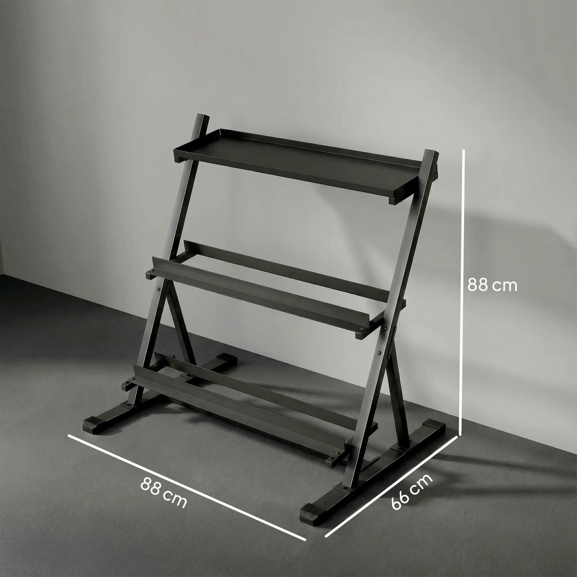 Support à haltères en acier à 3 niveaux, capacité 200 kg, 88 x 66 x 88 cm, noir 5/9
